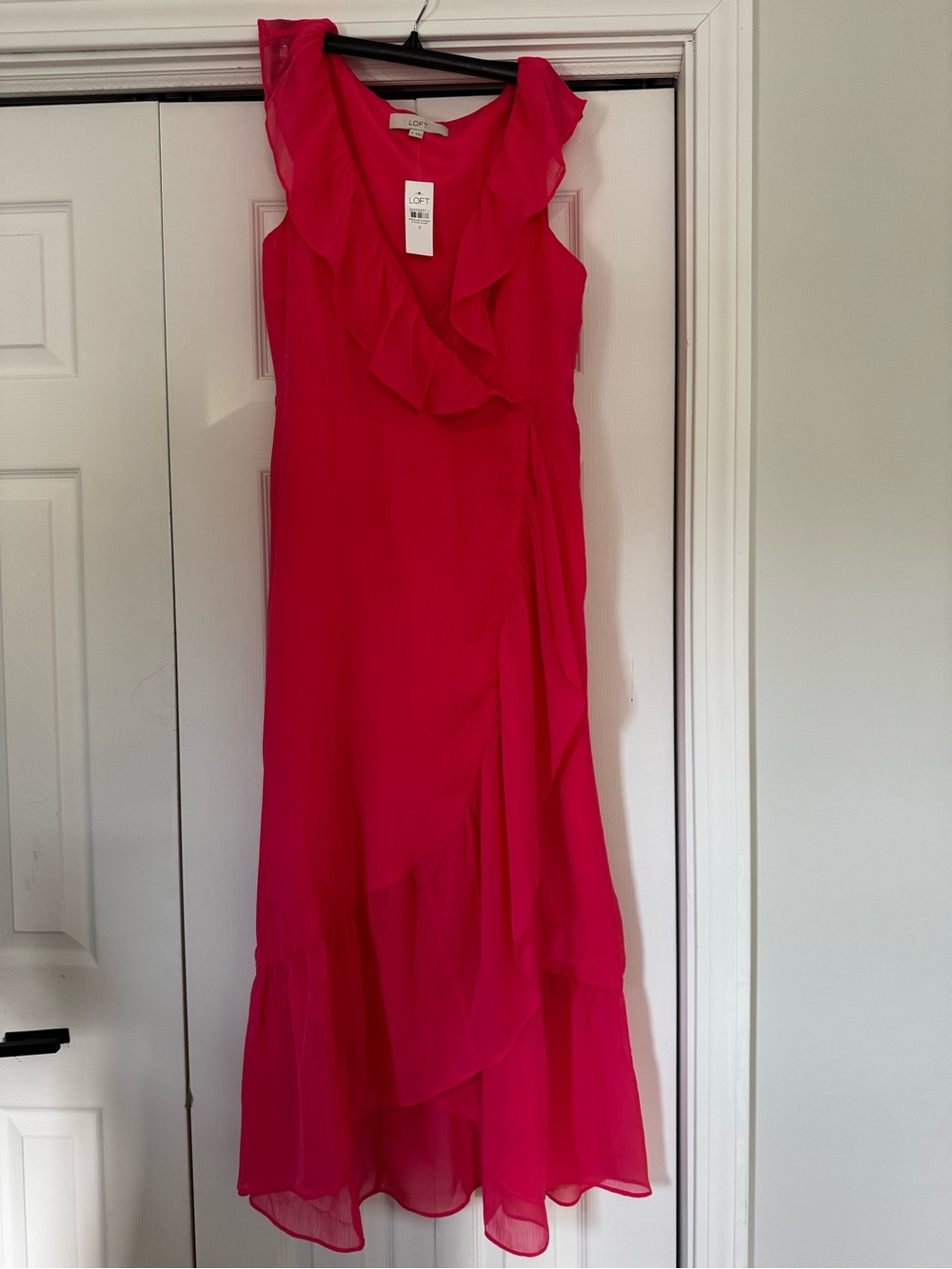 Ann Taylor LOFT Ruffle-Front coral Midi Dress